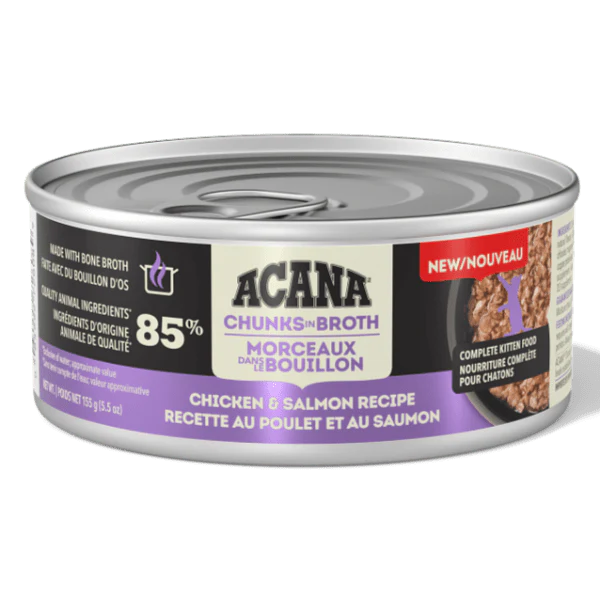 ACANA Chunks in Broth Chicken & Salmon Kitten Recipe Canned Cat Food, 5.5oz
