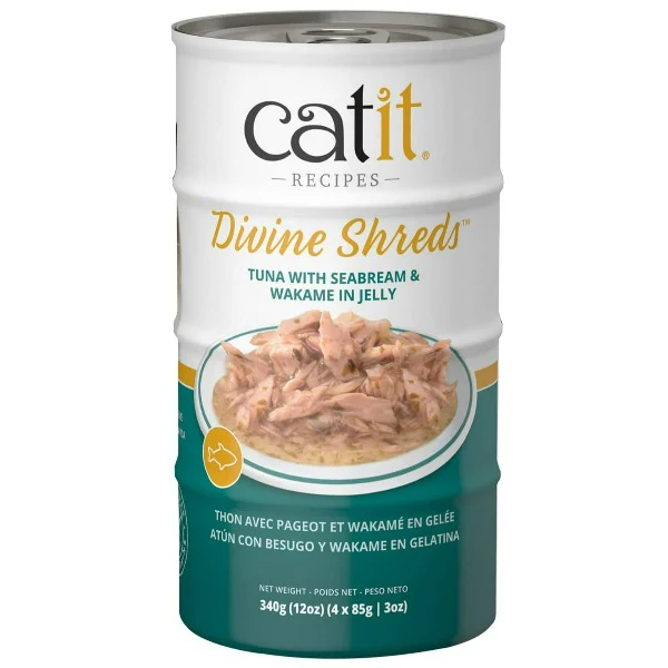 Catit Divine Shreds Tuna with Seabream & Wakame in Jelly Canned Cat Food Topper 4-Pack
