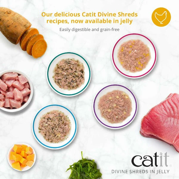 Catit Divine Shreds Tuna with Seabream & Wakame in Jelly Canned Cat Food Topper 4-Pack - Image 4