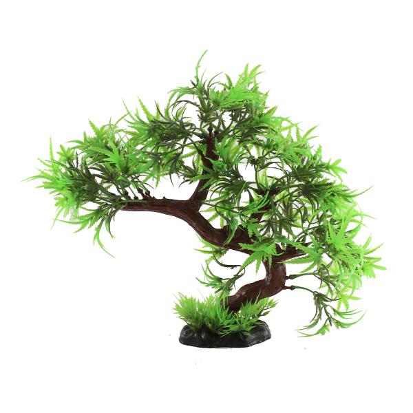 Fish Gear Green Spiked Leaf Bonsai Tree Plastic Aquarium Plant