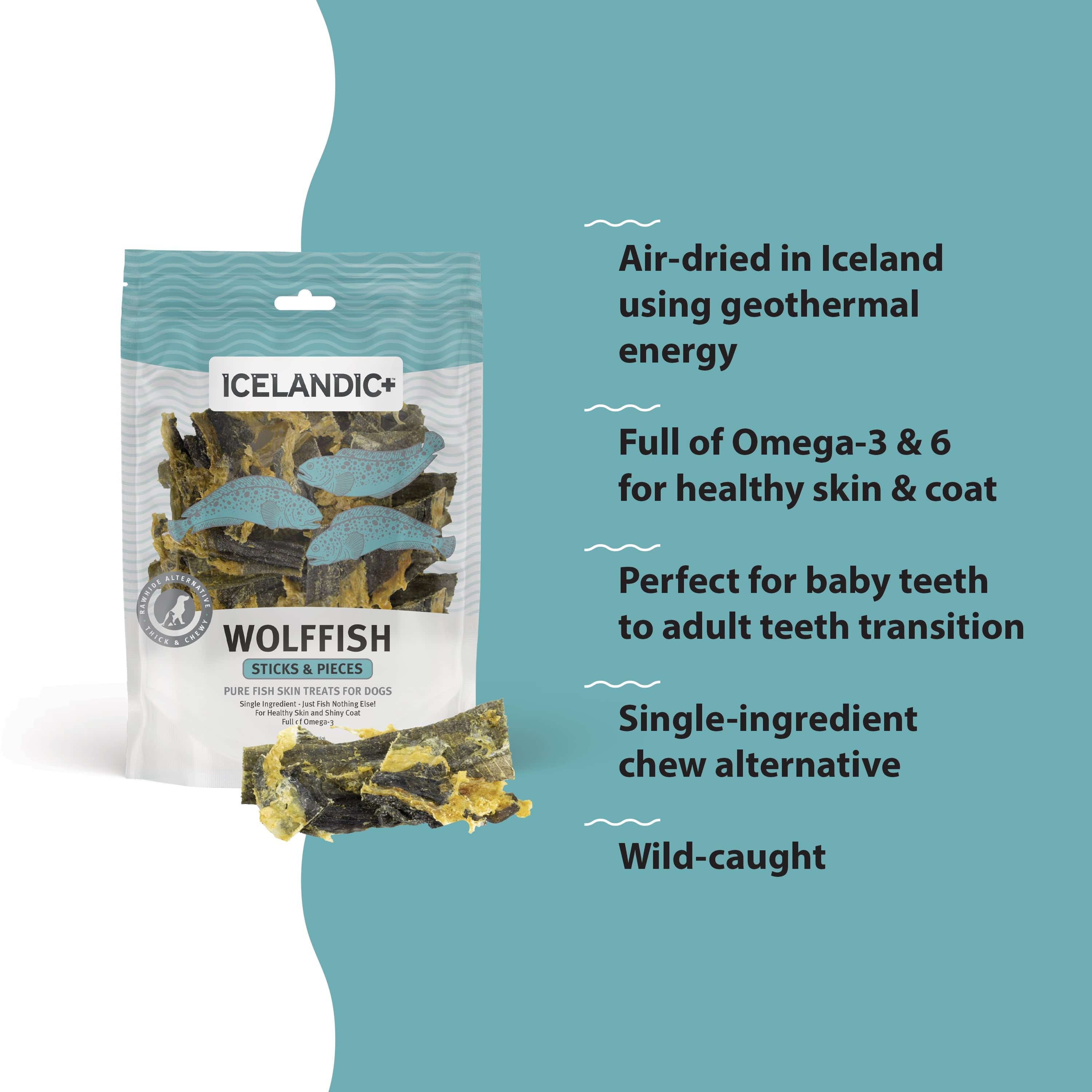 Icelandic+ Wolffish Skin Sticks & Pieces Dog Treats (SPECIAL ORDER ITEM) - Image 3