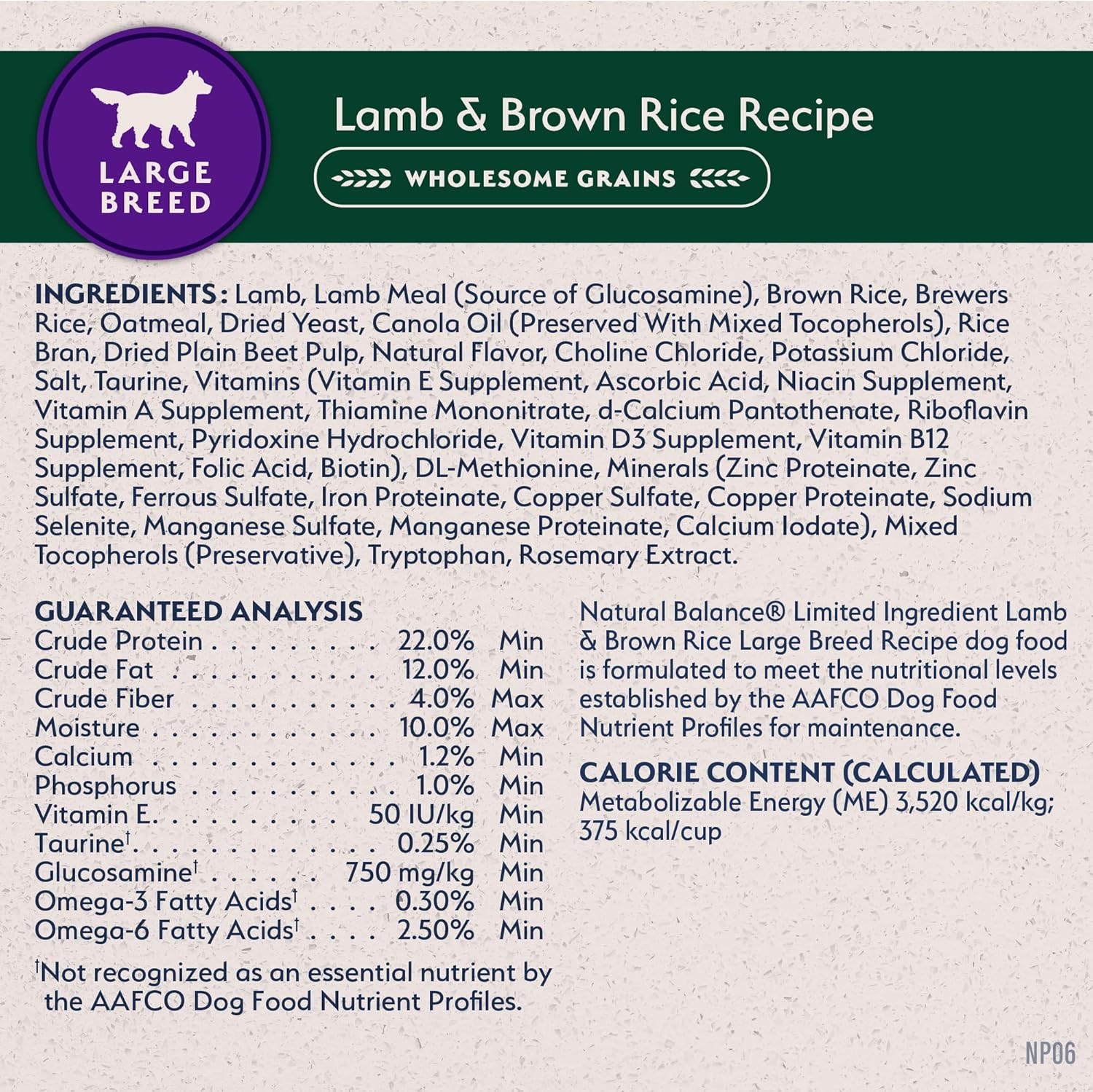 Natural Balance Limited Ingredient Lamb & Brown Rice Large Breed Recipe Dry Dog Food, 26lb - Image 7