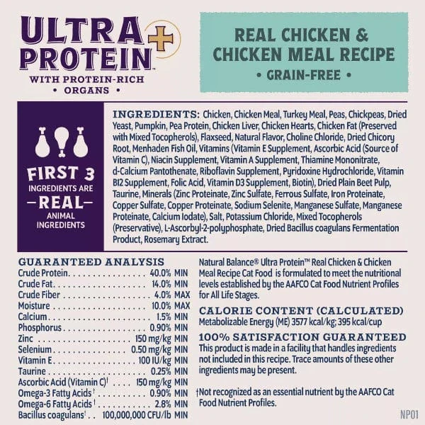 Natural Balance Original Ultra Protein+ Immune and Digestive Health Real Chicken & Chicken Meal Recipe Dry Cat Food - Image 6
