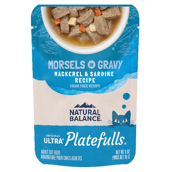 Natural Balance Platefulls Mackerel & Sardine Recipe Morsels in Gravy Cat Food Pouch