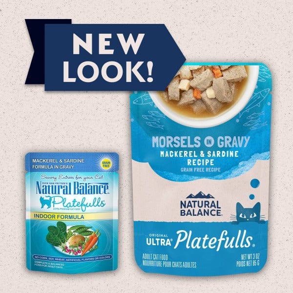 Natural Balance Platefulls Mackerel & Sardine Recipe Morsels in Gravy Cat Food Pouch - Image 2