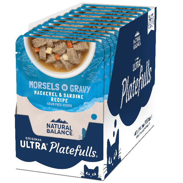 Natural Balance Platefulls Mackerel & Sardine Recipe Morsels in Gravy Cat Food Pouch - Image 8