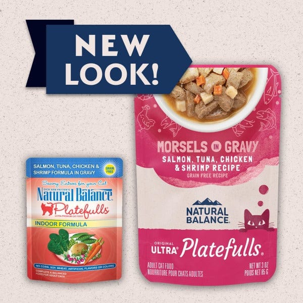 Natural Balance Platefulls Salmon, Tuna, Chicken & Shrimp Recipe Morsels in Gravy Cat Food Pouch - Image 2