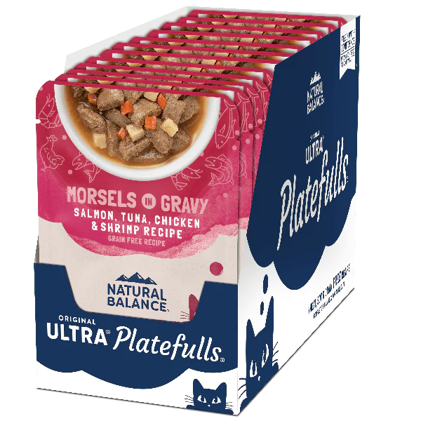 Natural Balance Platefulls Salmon, Tuna, Chicken & Shrimp Recipe Morsels in Gravy Cat Food Pouch - Image 7