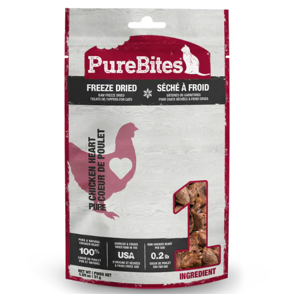 PureBites Freeze Dried Chicken Heart Cat Treat, 31g