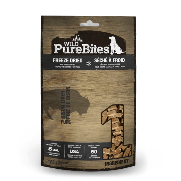 PureBites Wild Freeze Dried Bison Liver Dog Treats, 60g