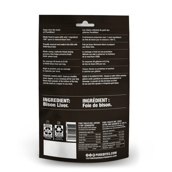 PureBites Wild Freeze Dried Bison Liver Dog Treats, 60g - Image 2