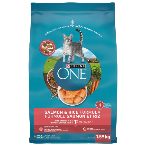 Purina ONE Salmon & Rice Formula Dry Cat Food, 1.59kg