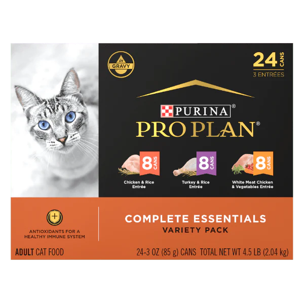 Purina Pro Plan Complete Essentials Chicken & Turkey Favourites Canned Cat Food Variety Pack 24