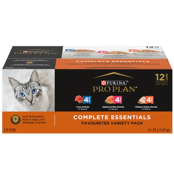Purina Pro Plan Complete Essentials Favourites Canned Cat Food Variety Pack 12