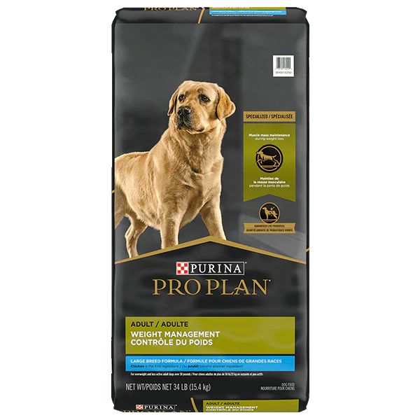 Purina Pro Plan Large Breed Adult Weight Management Chicken & Rice Formula Dry Dog Food, 34lb