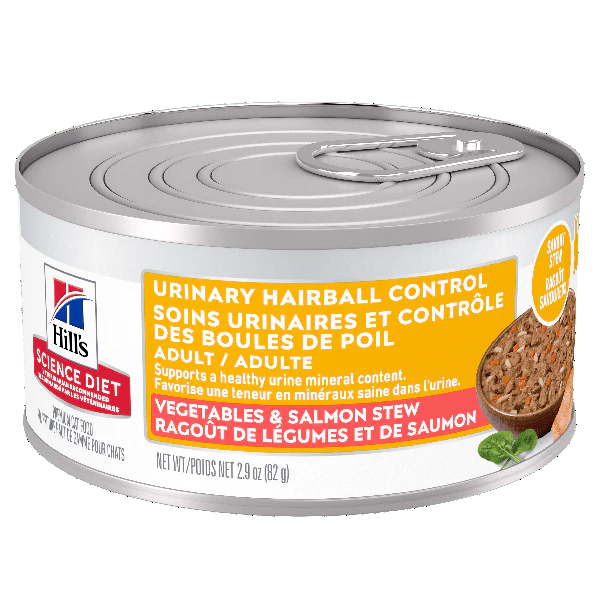 Science Diet Adult Urinary Hairball Control Vegetable & Salmon Stew Canned Cat Food, 2.9oz