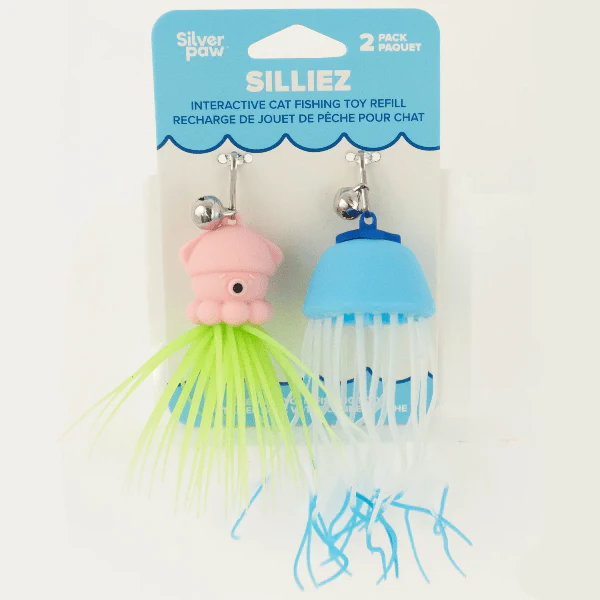 Silver Paw Silliez Silicone Pink Squid & Blue Jellyfish Refill Cat Toy 2-Pack