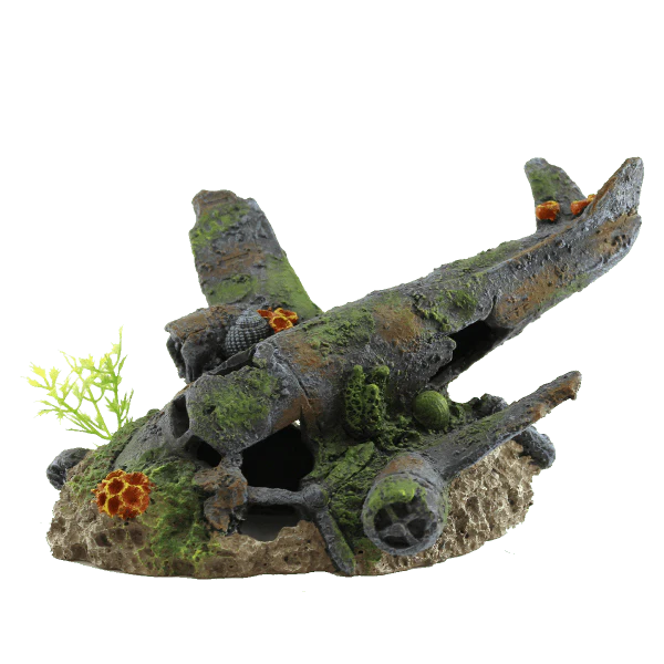 Fish Gear Sunken Plane Aquarium Ornament