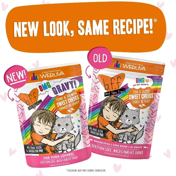 B.F.F. Sweet Cheeks Tuna & Salmon Dinner in Gravy Pouch Cat Food - Image 4