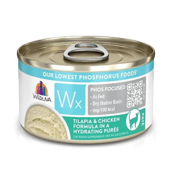Weruva Wx Phos Focused Tilapia & Chicken In Hydrating Puree Canned Cat Food Supplement, 3oz